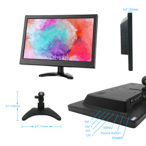 MONITOR LED 13.3" HD 1366x768 AV VGA HDMI BNC ALTOPARLANTI INGRESSO AUDIO VIDEOSORVEGLIANZA VIDEO PC