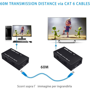 EXTENDER HDMI CAT5/6 fino 60mt. 4K 1080p