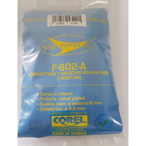 CONNETTORE F SPINA AD AVVITARE IN OTTONE NICHELATO PER CAVI Ø6mm F602A