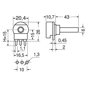 POTENZIOMETRO A STRATO DI CARBONE 0,25W 100 KOHM LINEARE