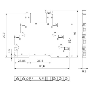 ZOCCOLO DIN PER RELE' MINIATURA SLIM 6A 12-24V Terminali a vite 88,6x6,2x76,6mm