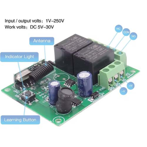 INTERRUTTORE/PULSANTE REMOTO 433MHZ 2CH. INDOOR CON TELECOMANDO - 6V:30Vdc 10A 