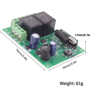 INTERRUTTORE/PULSANTE REMOTO 433MHZ 2CH. INDOOR CON TELECOMANDO - 6V:30Vdc 10A 