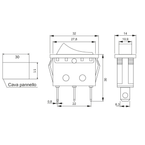 INTERRUTTORE LUMINOSO 220V A BILANCERE TASTO ROSSO 