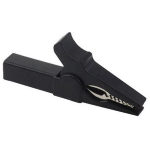 PINZA A COCCODRILLO NERA CON PRESA 4mm  PER BANANA - isolato - L.55mm