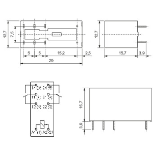 RELE' 2 SCAMBI  8A 230Vac AgNi 2 CO (DPDT) IP67 H15,7mm