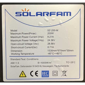 PANNELLO SOLARE MONOCRISTALLINO 200W 1530x670x30mm