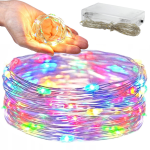 LUCI 100 LED A FILO ALIMENTATE A BATTERIA 10 m multicolore RGB