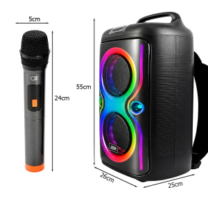 CASSA PORTATILE WIRELESS 45W Bluetooth con USB, radio FM, ingresso AUX e karaoke, zaino.