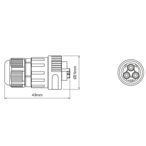 SPINA VOLANTE IP68 3 POLI 17,5A 450Vac CON ORING 9,5mm
